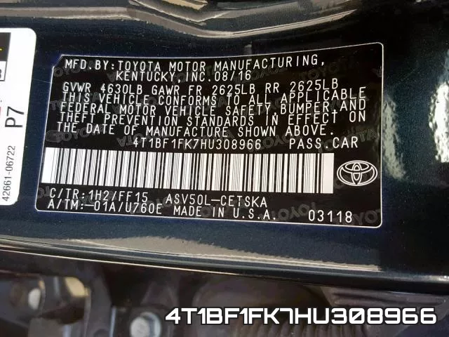 4T1BF1FK7HU308966 фото 2