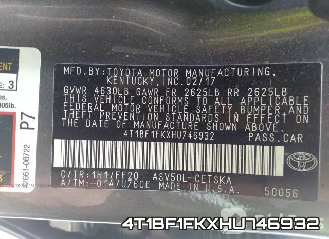 4T1BF1FKXHU746932 фото 9