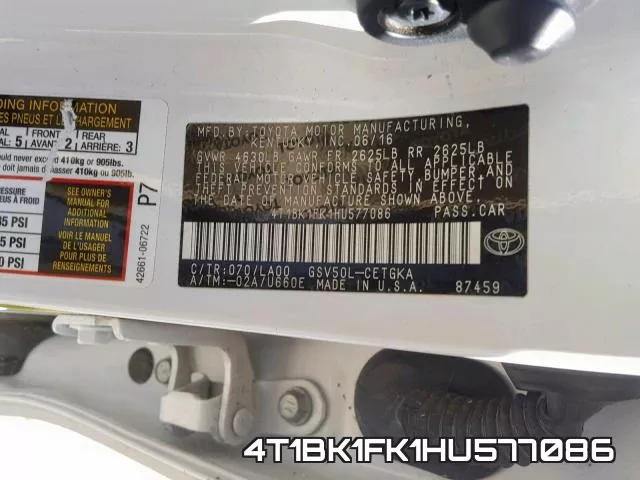 4T1BK1FK1HU577086 фото 2