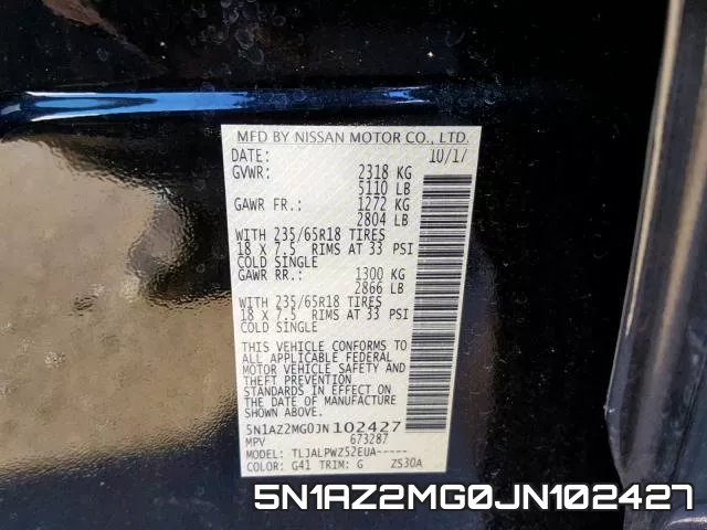 5N1AZ2MG0JN102427 фото 2