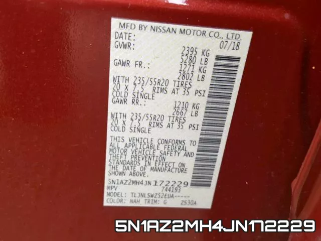 5N1AZ2MH4JN172229 фото 2