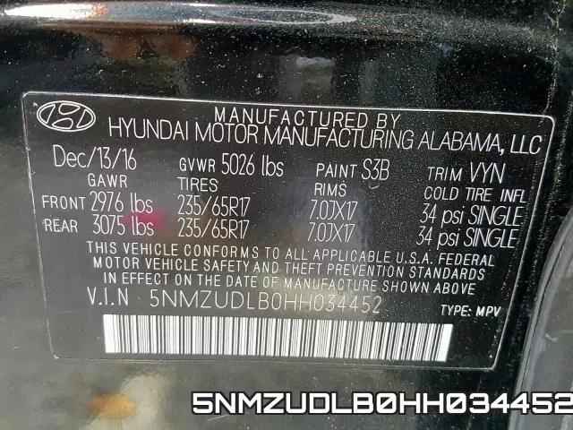 5NMZUDLB0HH034452 фото 2