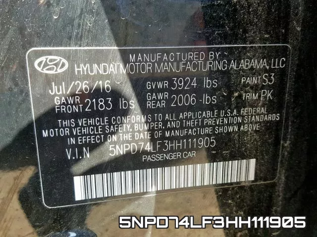 5NPD74LF3HH111905 фото 2