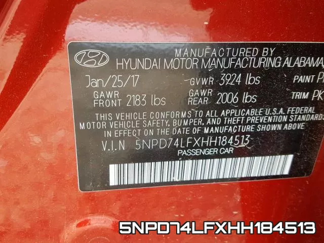 5NPD74LFXHH184513 фото 2