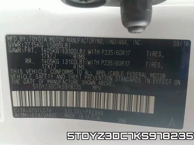 5TDYZ3DC7KS978235 фото 2