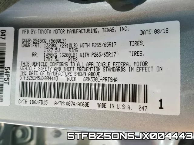 5TFBZ5DN5JX004443 фото 2