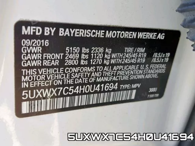 5UXWX7C54H0U41694 фото 2