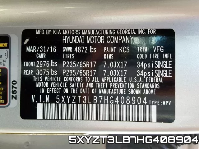 5XYZT3LB7HG408904 фото 2