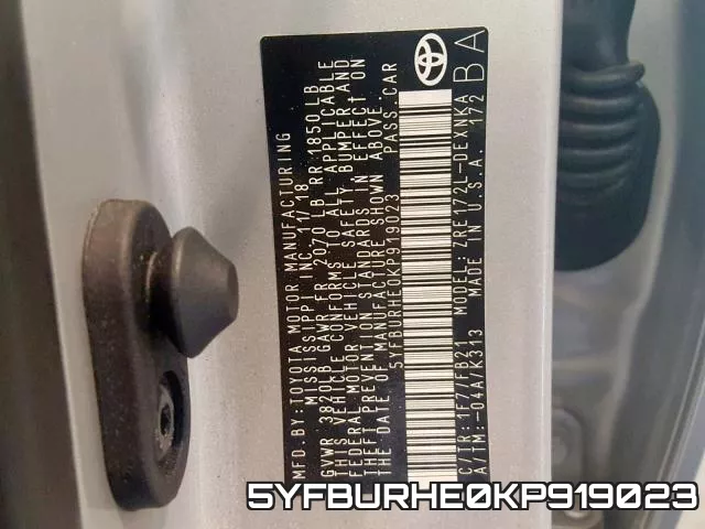 5YFBURHE0KP919023 фото 2