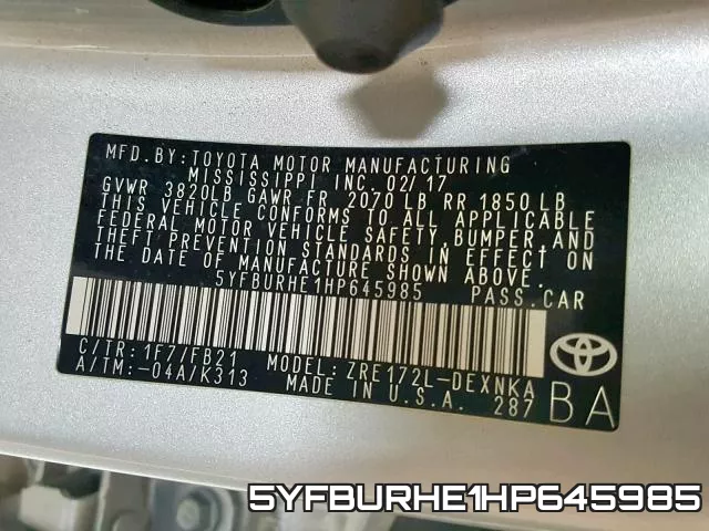 5YFBURHE1HP645985 фото 2