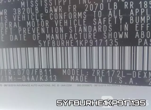 5YFBURHE1KP917135 фото 10