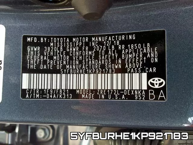 5YFBURHE1KP921783 фото 2