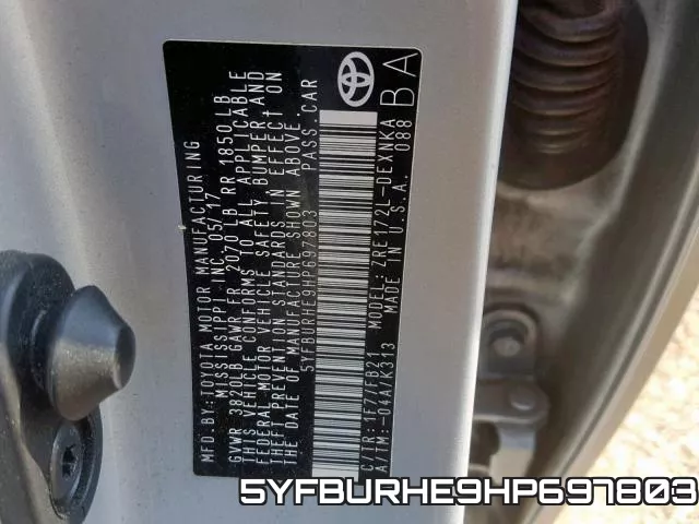 5YFBURHE9HP697803 фото 2