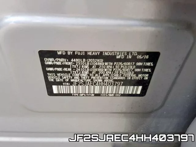 JF2SJAEC4HH403797 фото 2