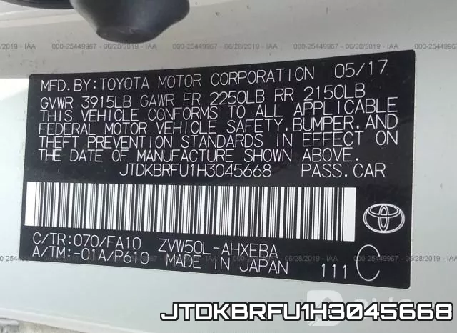 JTDKBRFU1H3045668 фото 10