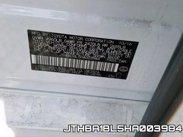 JTHBA1BL5HA003984 фото 2