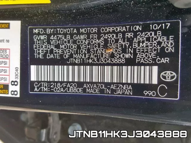 JTNB11HK3J3043888 фото 2