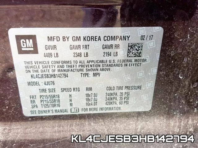 KL4CJESB3HB142794 фото 2
