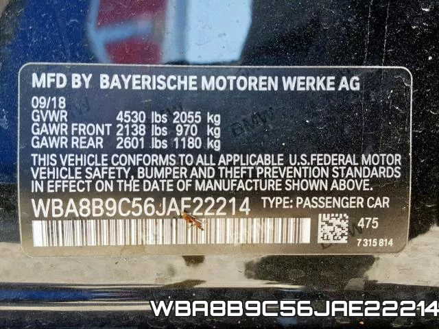 WBA8B9C56JAE22214 фото 2
