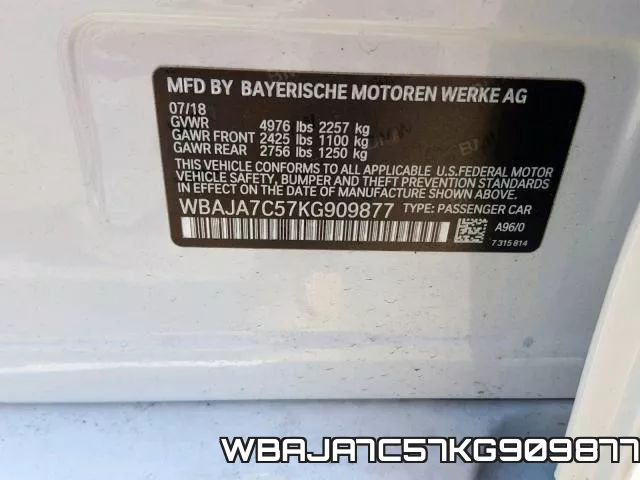 WBAJA7C57KG909877 фото 2