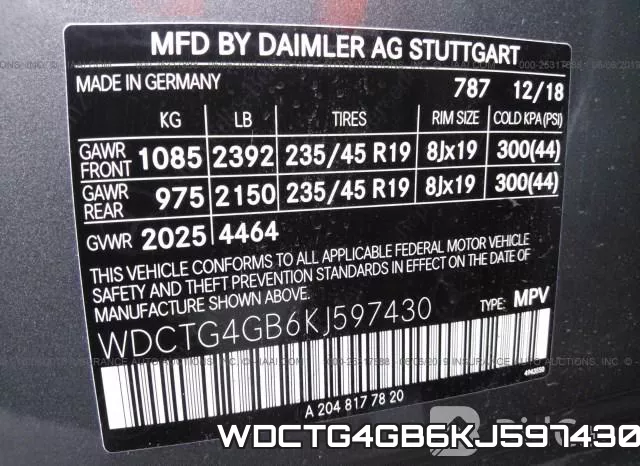 WDCTG4GB6KJ597430 фото 10