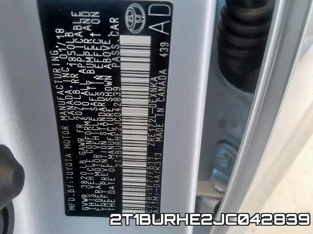 2T1BURHE2JC042839 фото 2