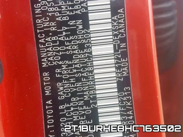 2T1BURHE8HC763502 фото 2