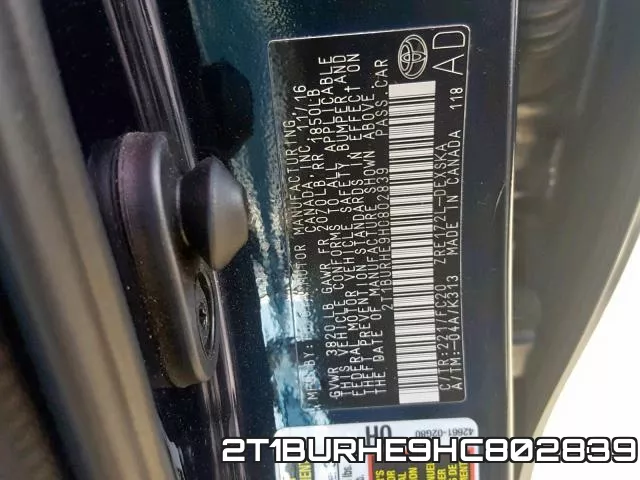 2T1BURHE9HC802839 фото 2