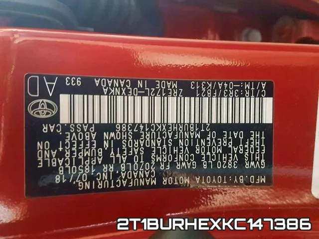 2T1BURHEXKC147386 фото 2