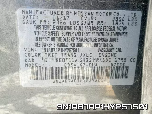 3N1AB7AP1HY257501 фото 2