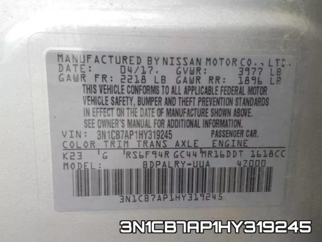 3N1CB7AP1HY319245 фото 2
