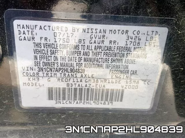 3N1CN7AP2HL904839 фото 2
