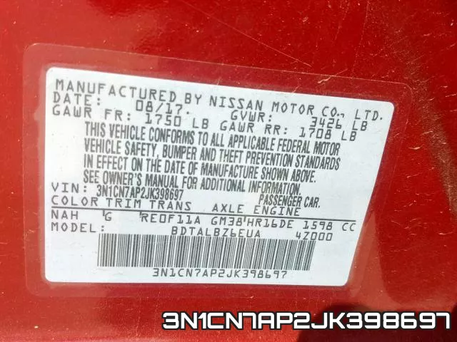 3N1CN7AP2JK398697 фото 2
