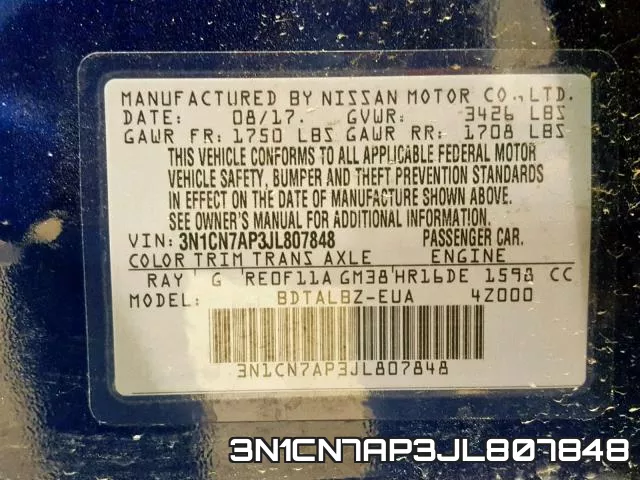 3N1CN7AP3JL807848 фото 2