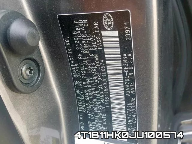 4T1B11HK0JU100574 фото 2