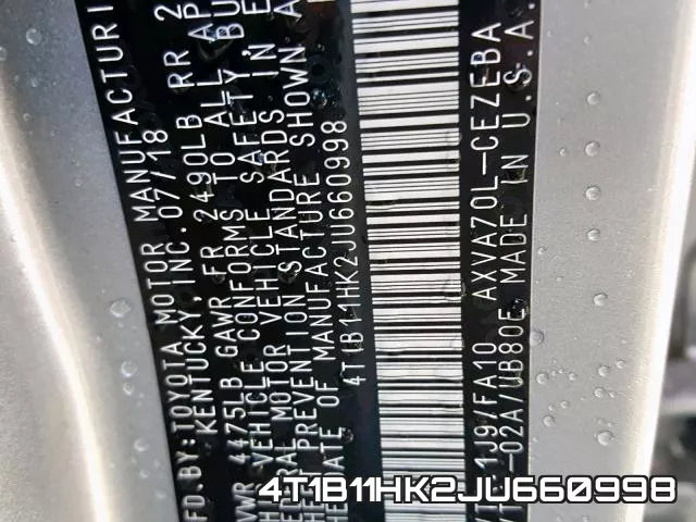 4T1B11HK2JU660998 фото 2