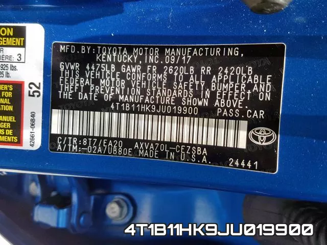 4T1B11HK9JU019900 фото 2