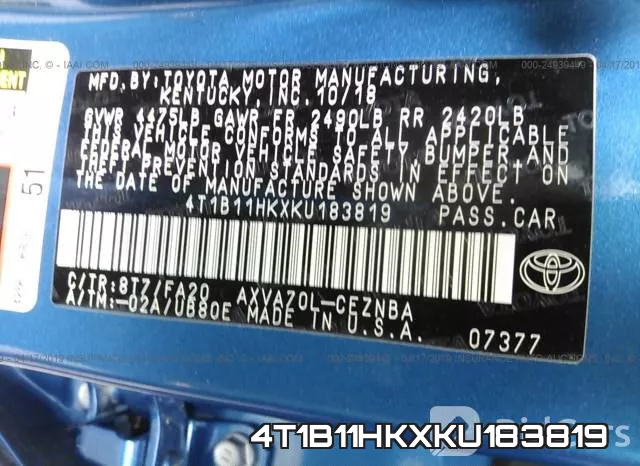 4T1B11HKXKU183819 фото 10