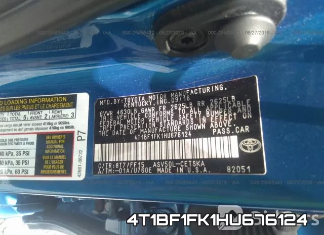 4T1BF1FK1HU676124 фото 10