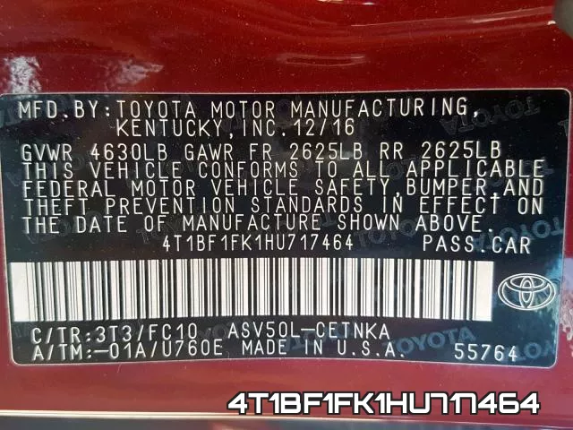4T1BF1FK1HU717464 фото 2