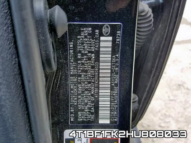 4T1BF1FK2HU808033 фото 2
