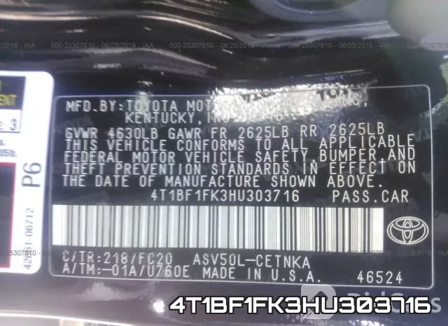 4T1BF1FK3HU303716 фото 10
