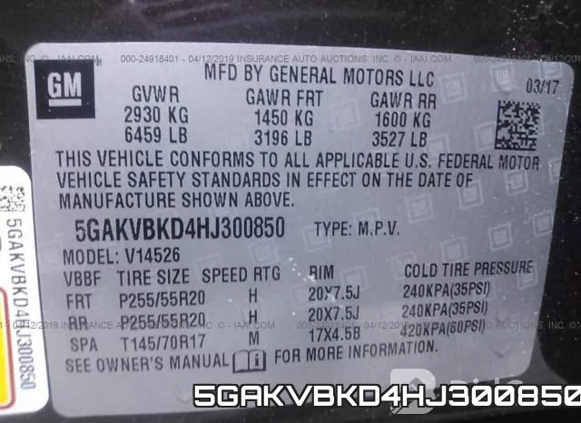 5GAKVBKD4HJ300850 фото 10