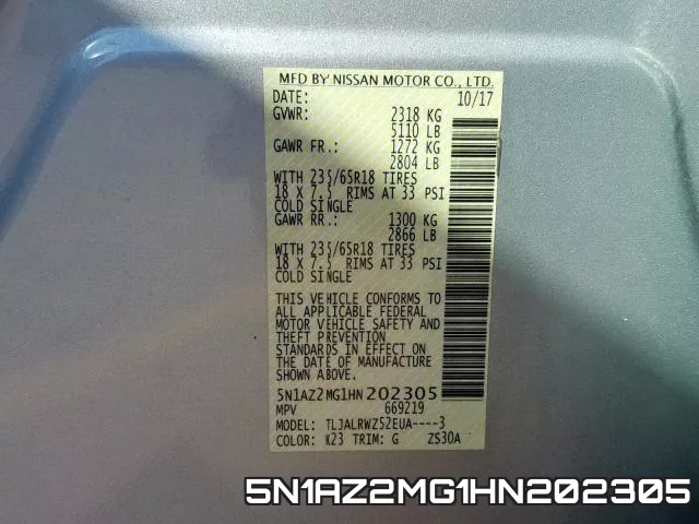 5N1AZ2MG1HN202305 фото 2
