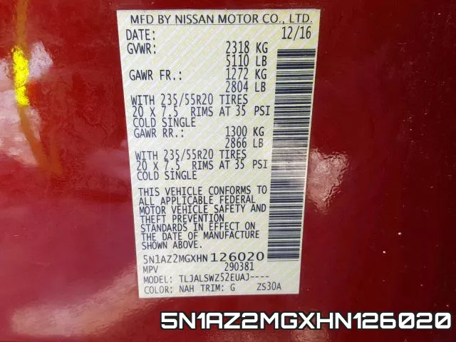 5N1AZ2MGXHN126020 фото 2