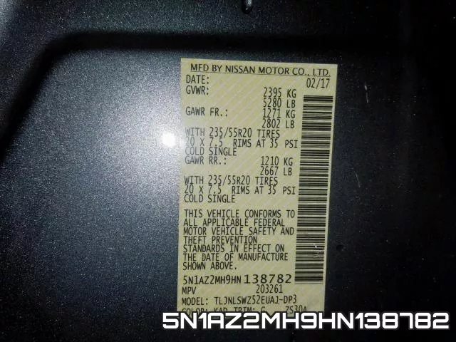 5N1AZ2MH9HN138782 фото 2