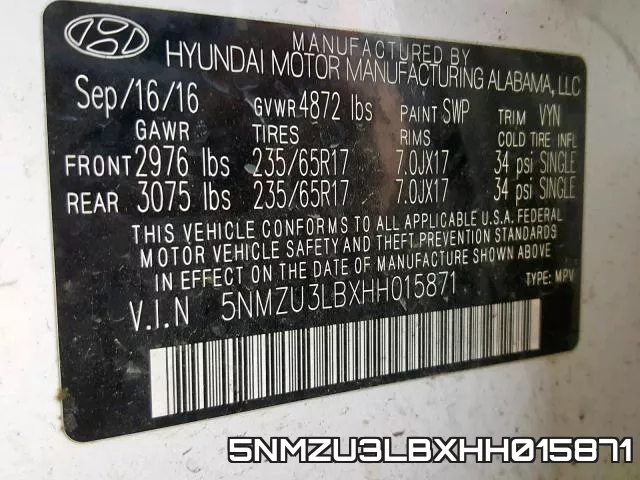 5NMZU3LBXHH015871 фото 2