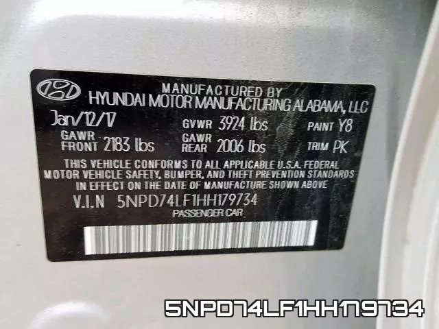 5NPD74LF1HH179734 фото 2