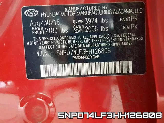 5NPD74LF3HH126808 фото 2
