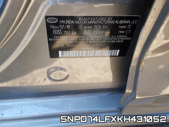 5NPD74LFXKH431052 фото 2